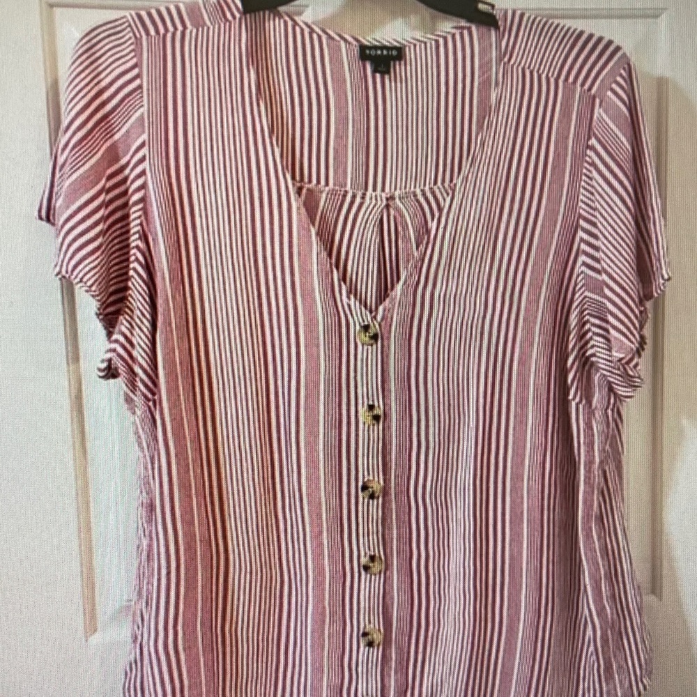torrid Rose and White Striped Button-Front Top